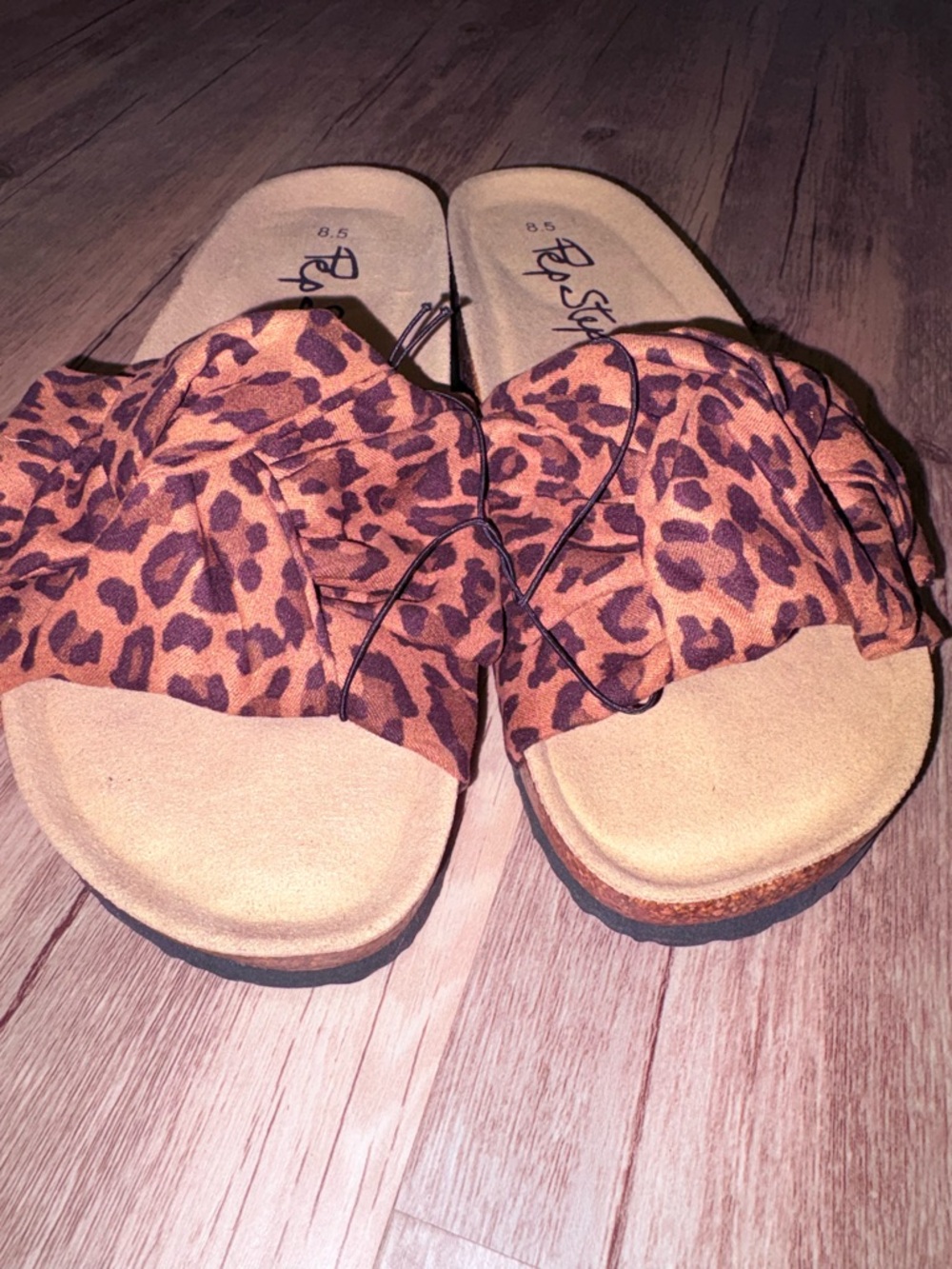 BearPaw Leopard-Print Slide Sandals in Tan and Brown